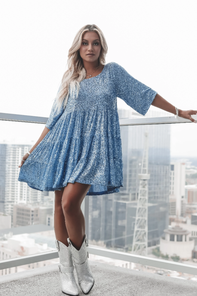 Sommarklänning I Minimodell Med Babydoll-Passform Och Paljettdekoration För Kvinnor