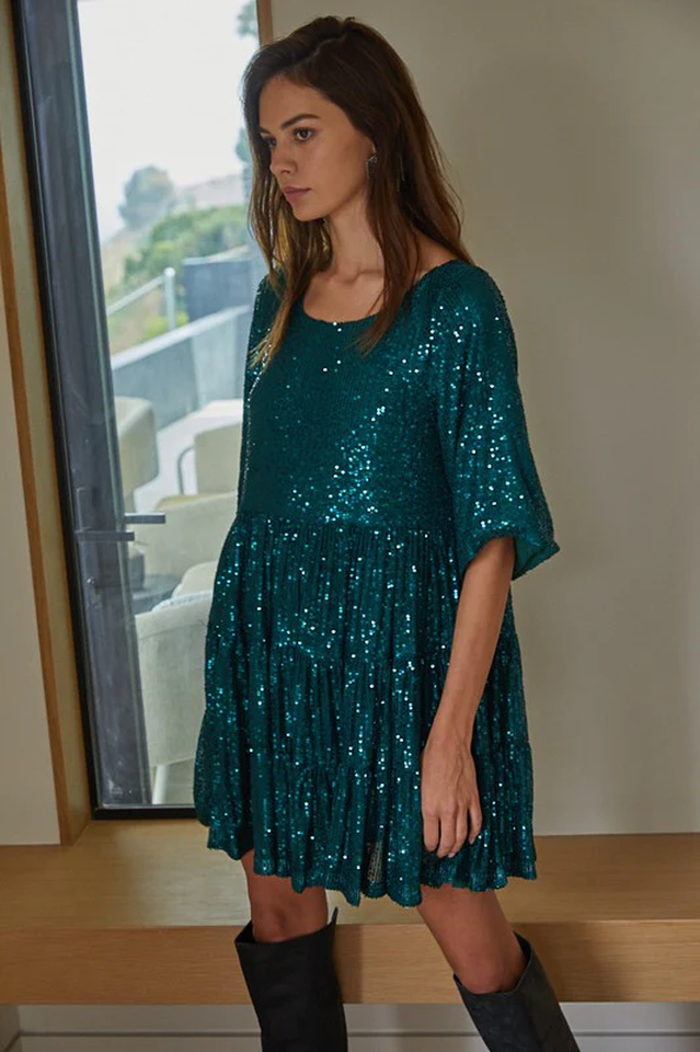 Sommarklänning I Minimodell Med Babydoll-Passform Och Paljettdekoration För Kvinnor