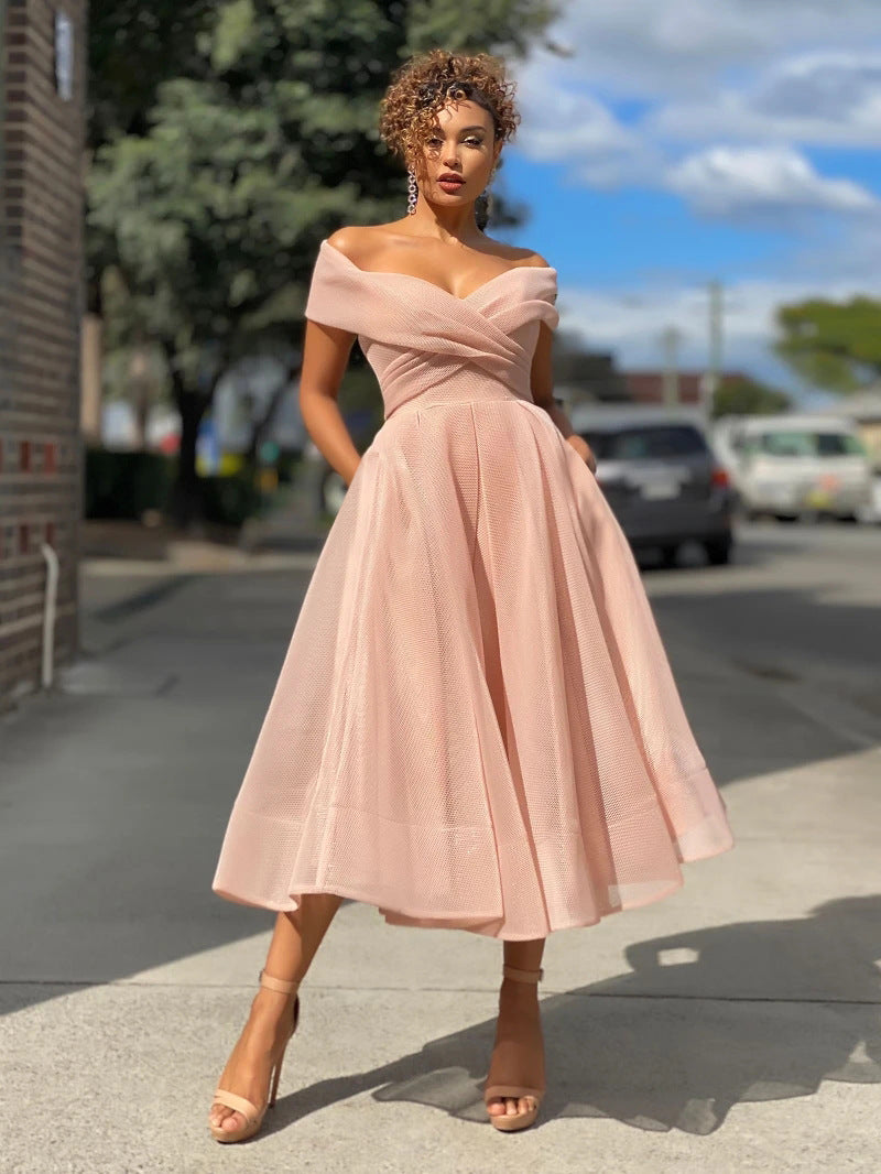 Kvinna Off Shoulder Backless Party Dress Med Raglanärmar