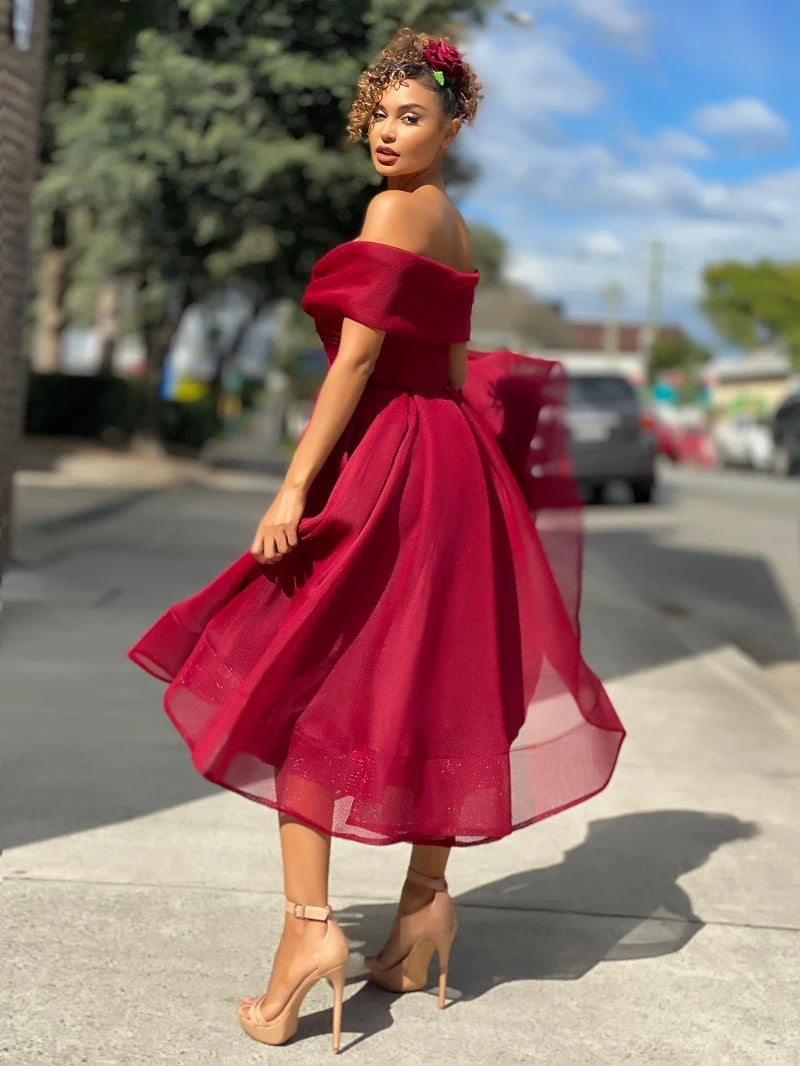 Kvinna Off Shoulder Backless Party Dress Med Raglanärmar