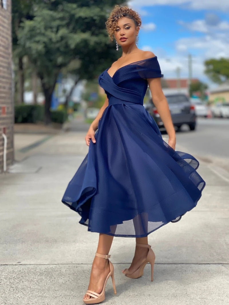 Kvinna Off Shoulder Backless Party Dress Med Raglanärmar