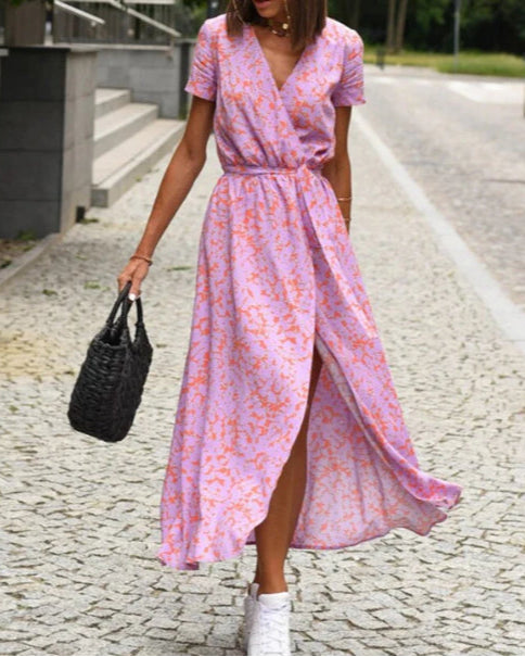 Kvinna Sommarklänning i A-linje med Tryckt Mönster och Ärmlös Design