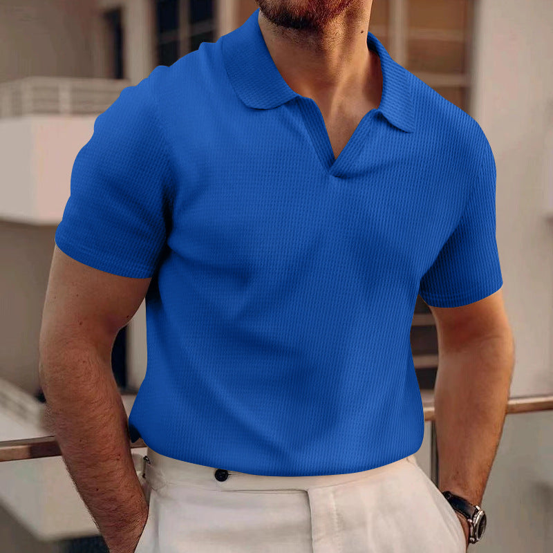 Herr Sommart-Shirt Med Kort äRm, Slim Fit Och våffelstickad Krage