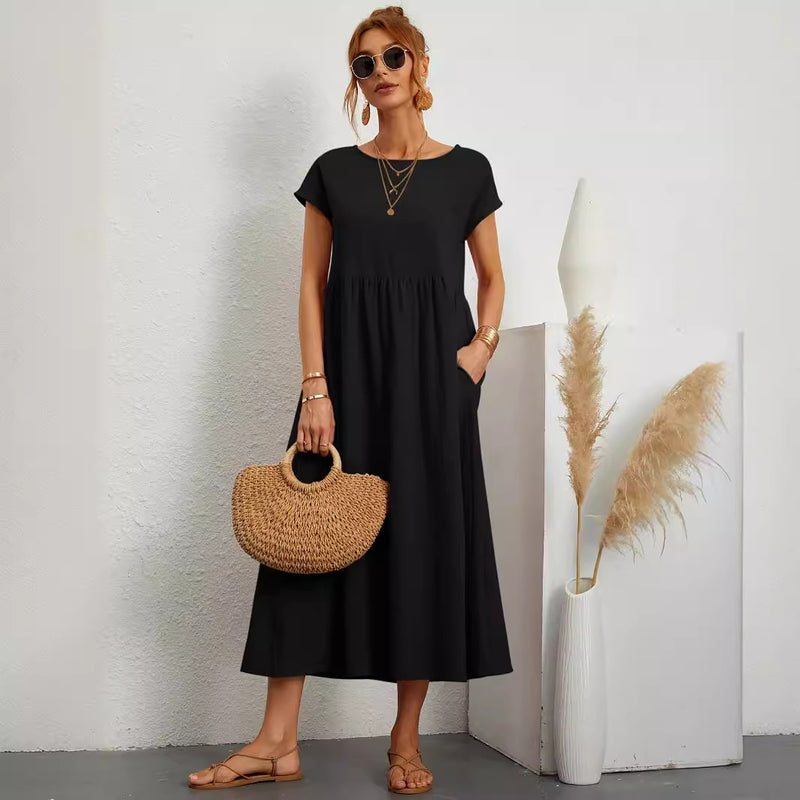 Dam Lång Klänning Enfärgad Ärmlös Pullover Med Vid Midja