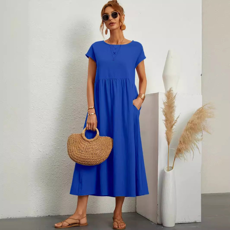 Dam Lång Klänning Enfärgad Ärmlös Pullover Med Vid Midja