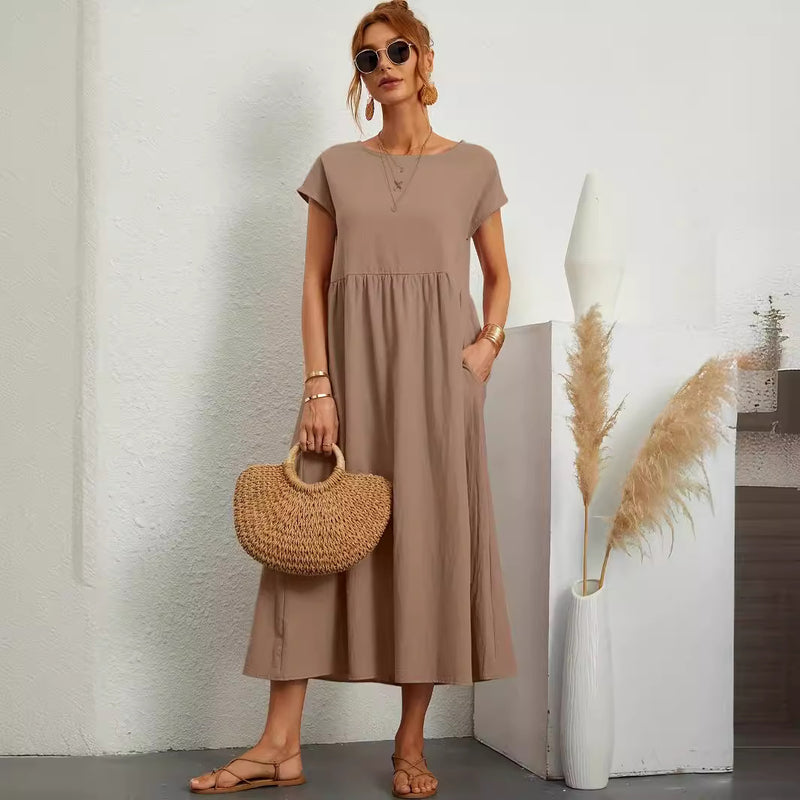 Dam Lång Klänning Enfärgad Ärmlös Pullover Med Vid Midja