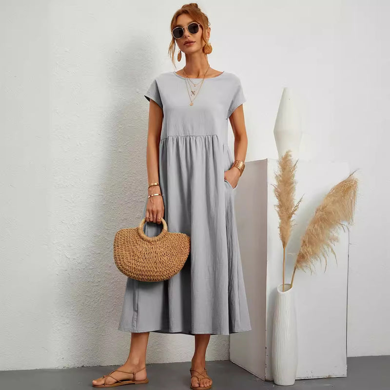 Dam Lång Klänning Enfärgad Ärmlös Pullover Med Vid Midja