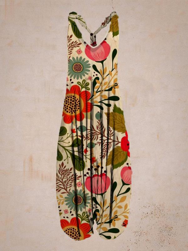 Dam Ärmlös Jumpsuit Lös Passform Med Tryckt Mönster