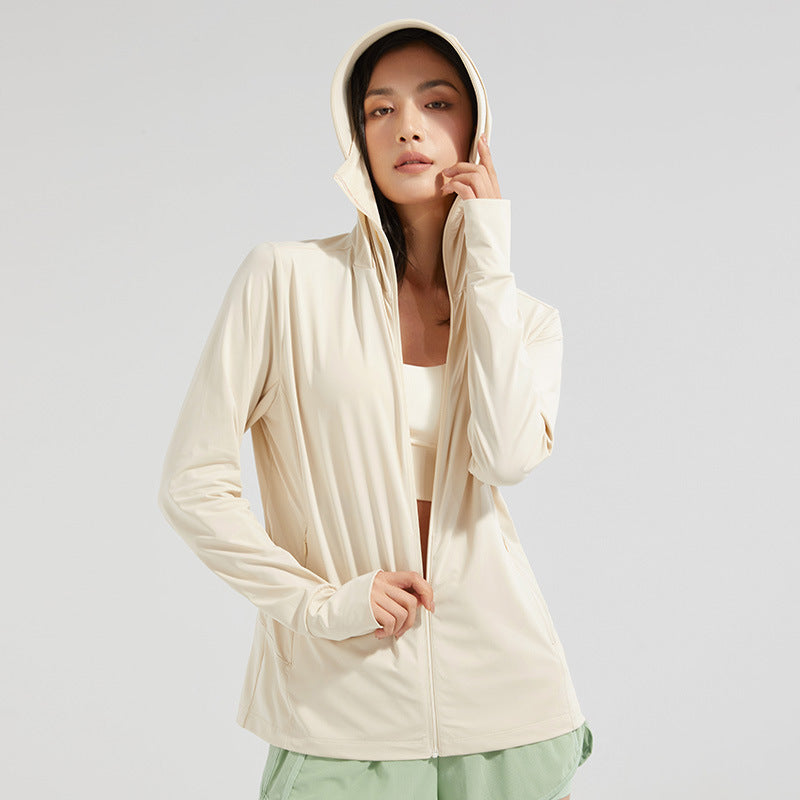 Sommarjacka Med Solskydd För Kvinnor, Stor Huva Och Avtagbart Ansiktsskydd