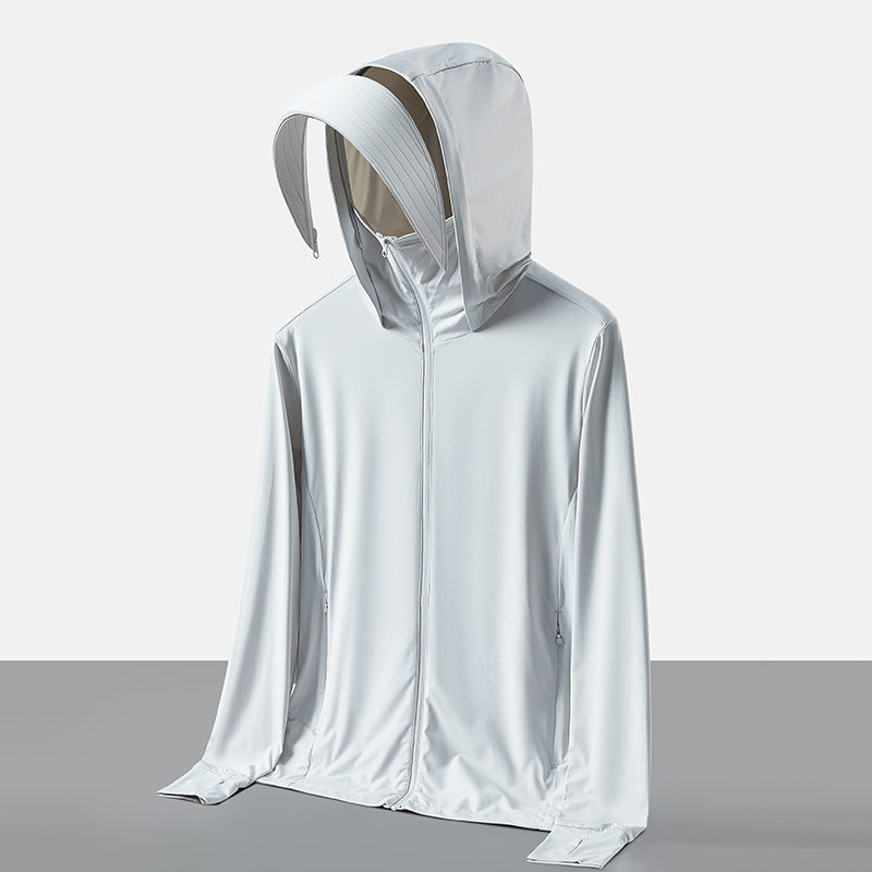 Sommarjacka Med Solskydd För Kvinnor, Stor Huva Och Avtagbart Ansiktsskydd