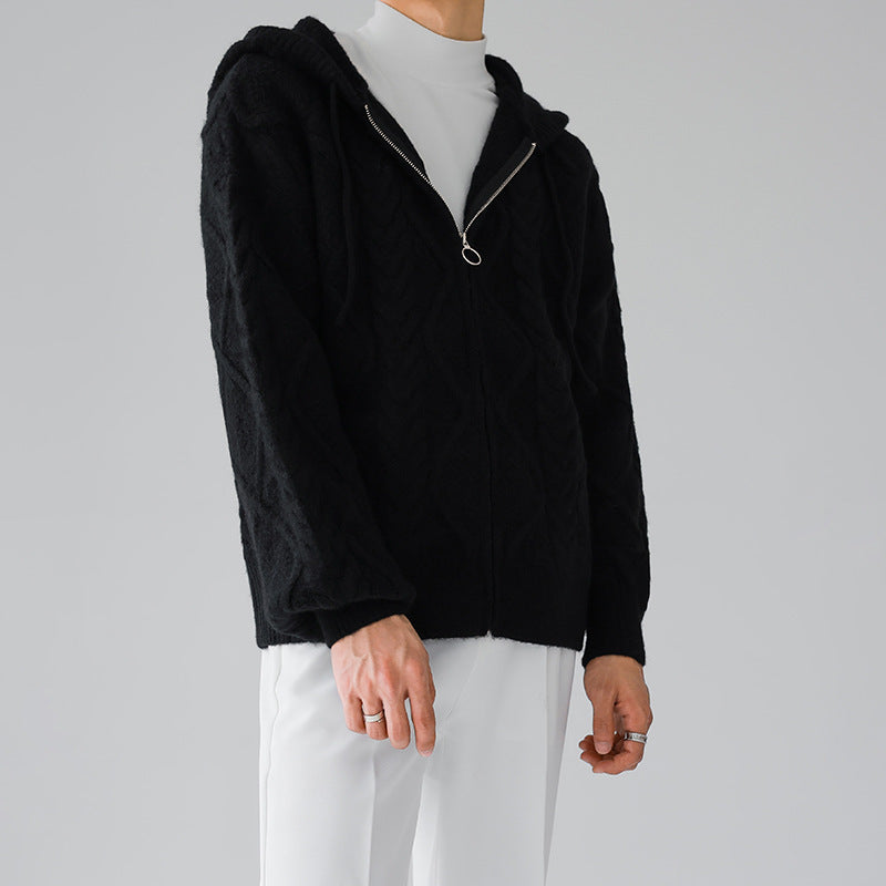 Herrtröja Med Huva Och Dragkedja Rutig Diamantmönstrad Lös Passform Höst