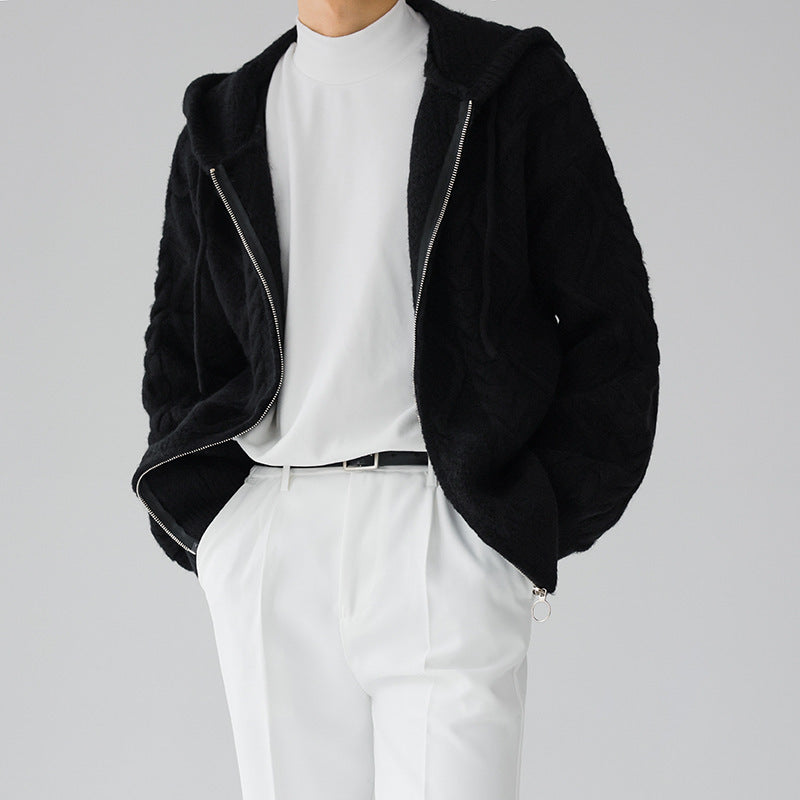 Herrtröja Med Huva Och Dragkedja Rutig Diamantmönstrad Lös Passform Höst