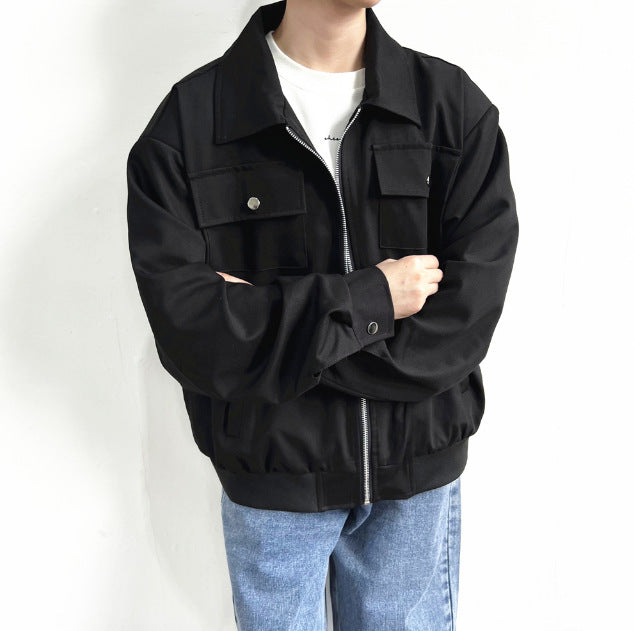 Herrkavaj För våren Lös Passform Enfärgad Med Utanpåfickor