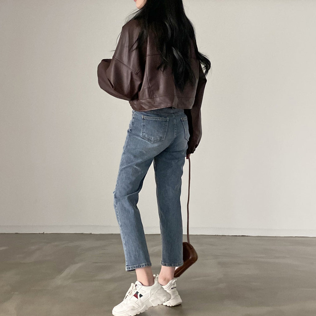 Damjacka För våren Lös Passform I Konstläderlook Vinröd Eller Svart