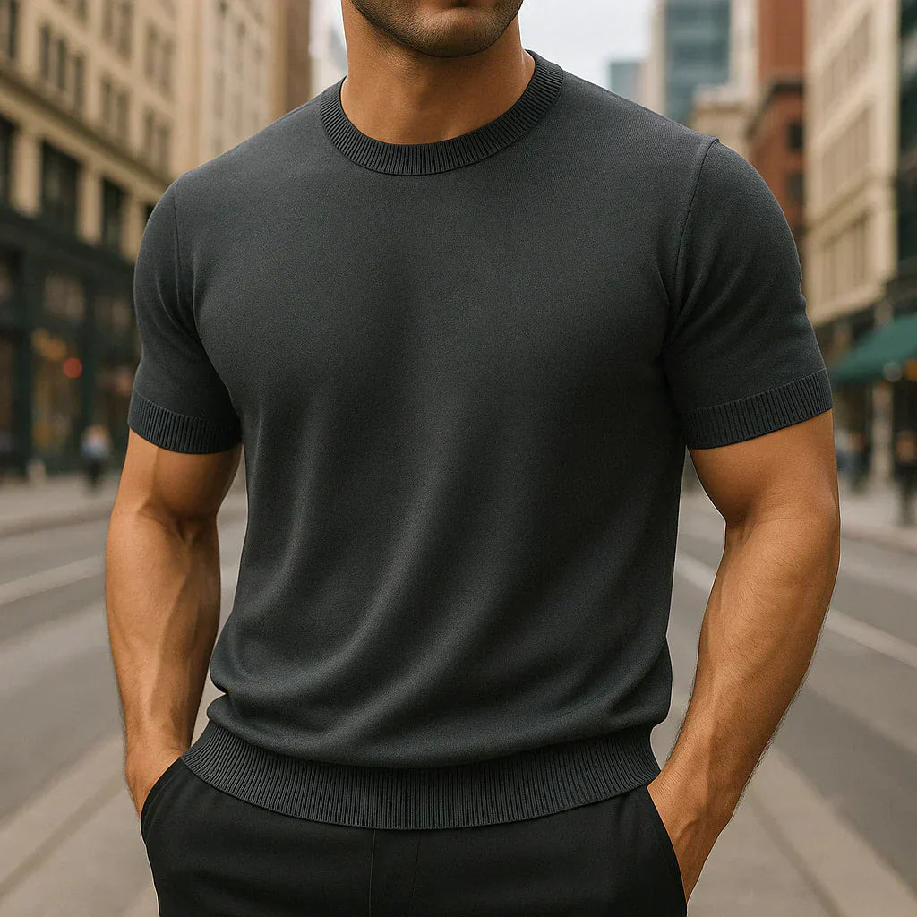 Herr T-Shirt Med Rund Hals, Skräddarsydd Passform, Ribbad Kant