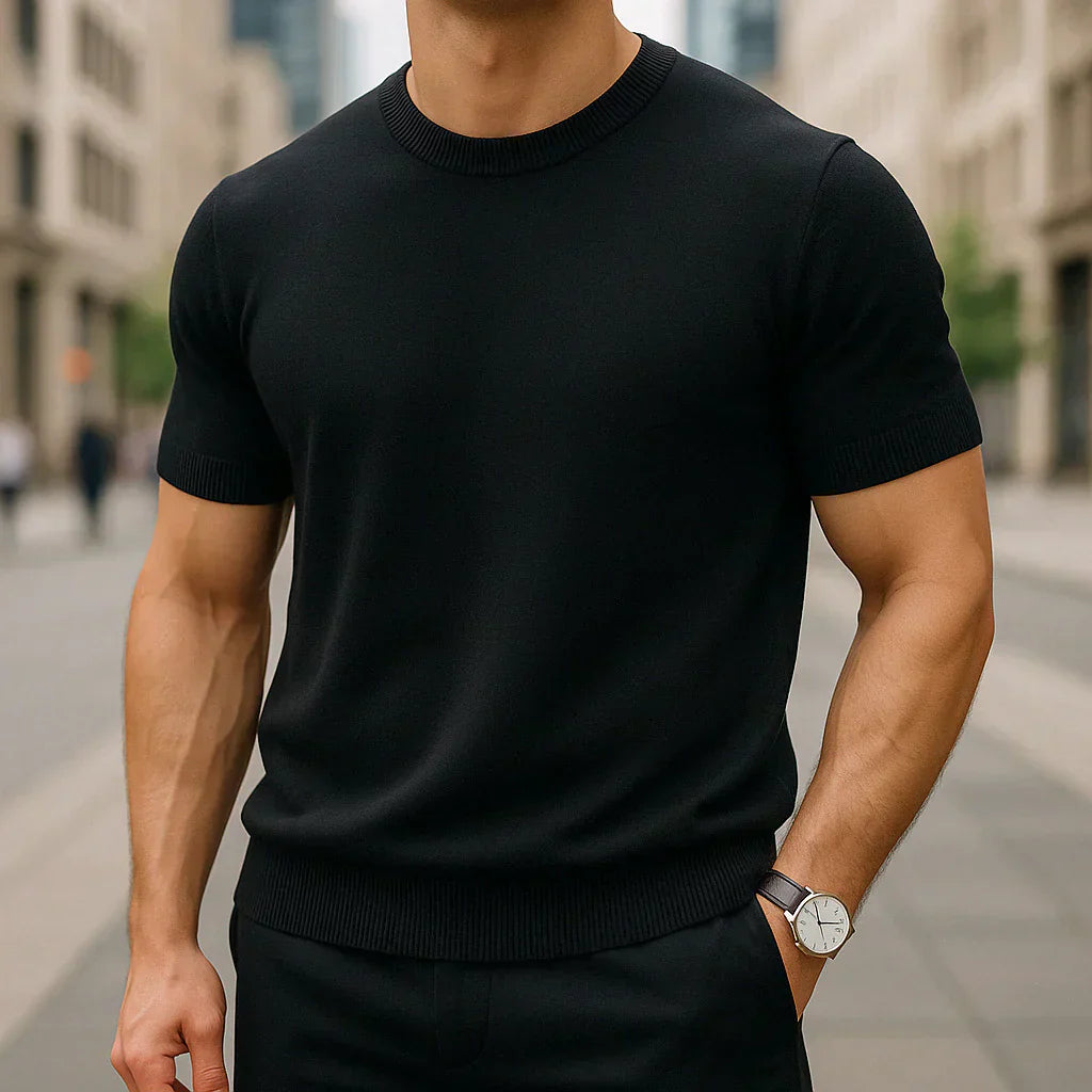 Herr T-Shirt Med Rund Hals, Skräddarsydd Passform, Ribbad Kant