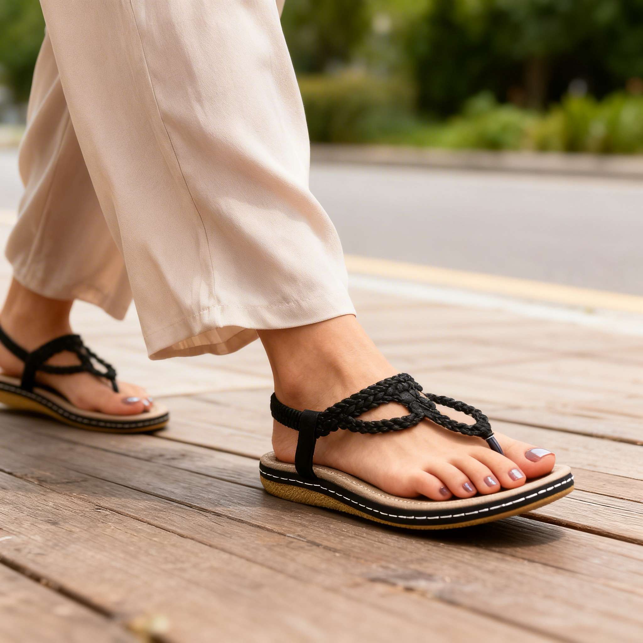 Kvinnors Öppna Tå Knutna Sandaler Vadderade Sula Halkfria