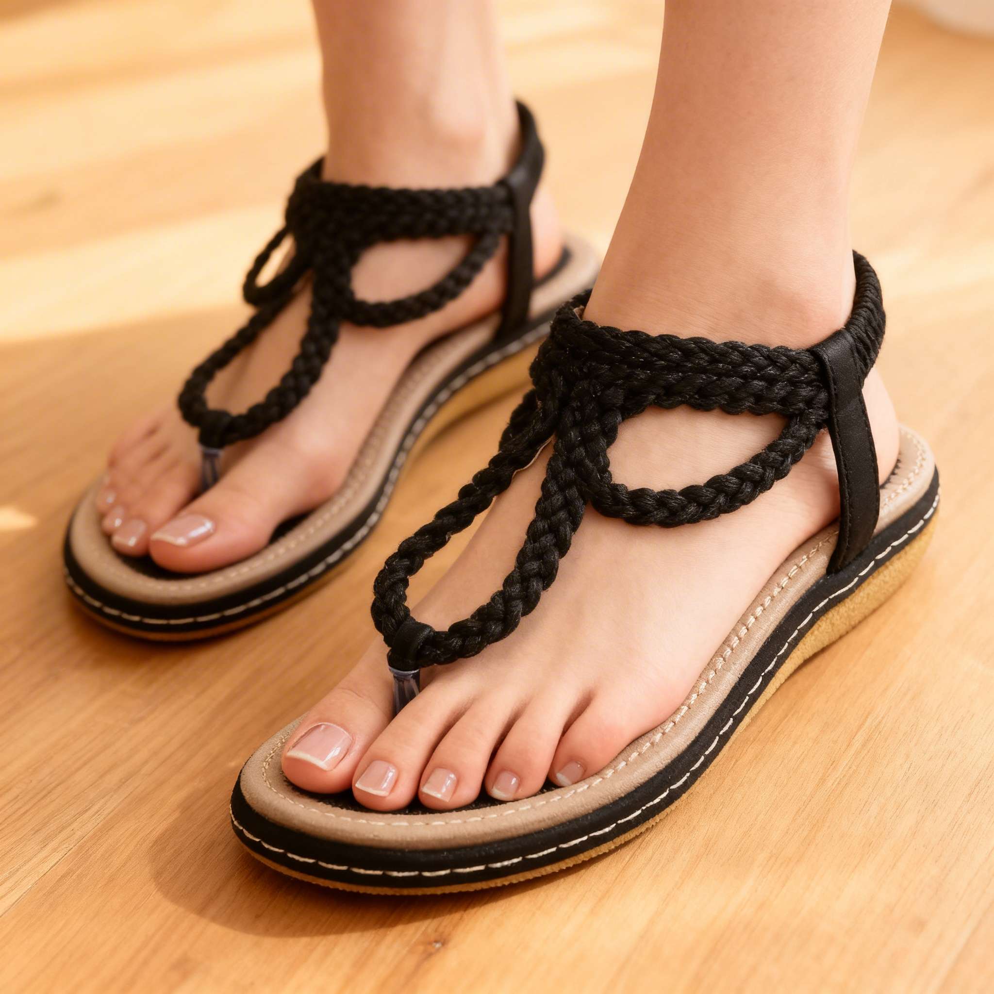 Kvinnors Öppna Tå Knutna Sandaler Vadderade Sula Halkfria
