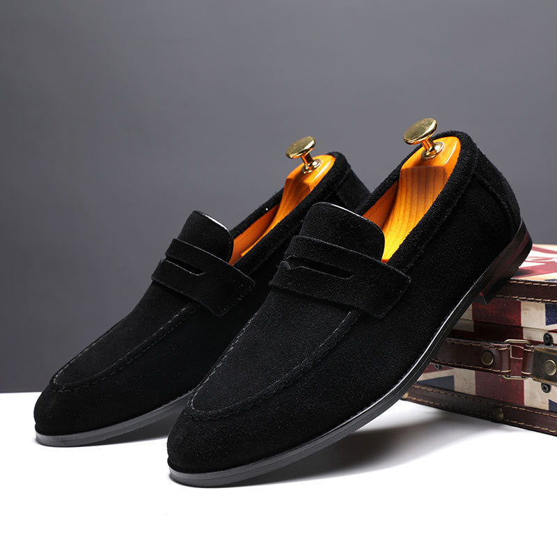 Herr Slip-On Loafers Med Grunt Mun Och Platt Klack