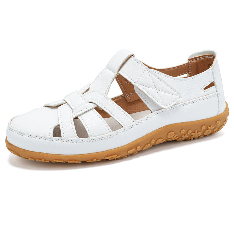 Dam Retro Kardborreband Platta Sandaler Rund Tå Mjuk Sula