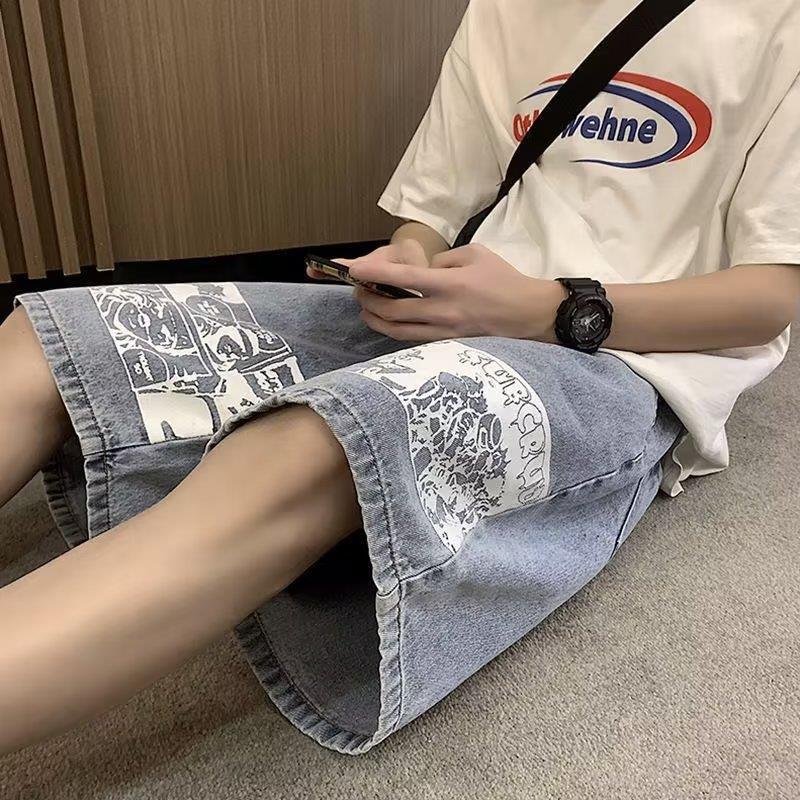Herr Jeansshorts Fifth Pants Lös Passform Europeisk Gatustil