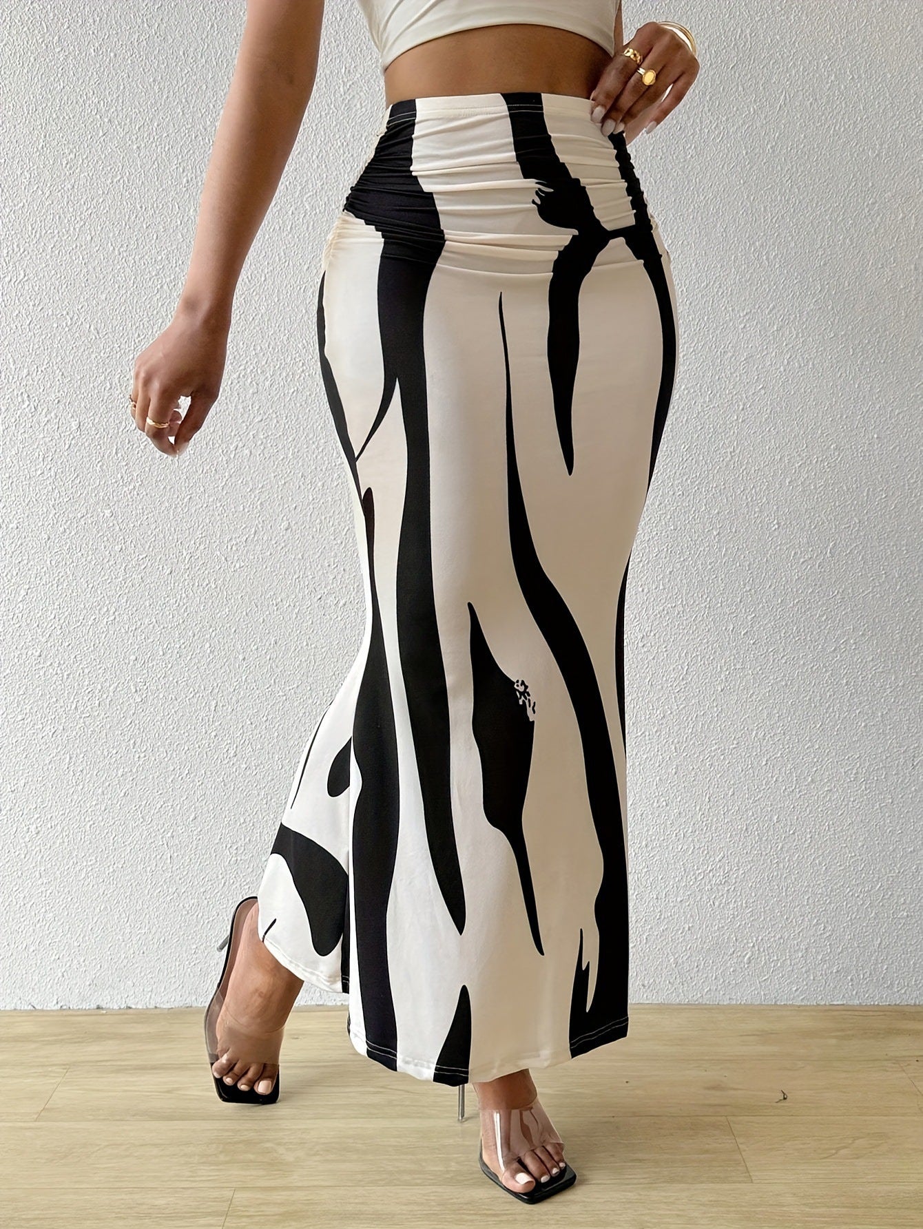 Zebramönstrad Mellanlång Bodycon-Kjol För Kvinnor – Slim Fit