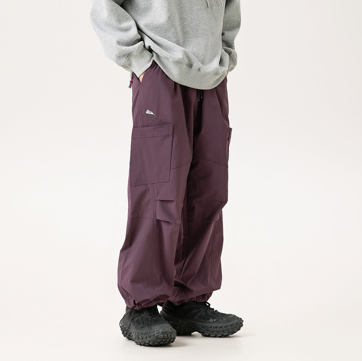 Retro Parachute Raka Ben Med Ankelband Utility Byxor Med Mellanhög Midja, Loose Fit