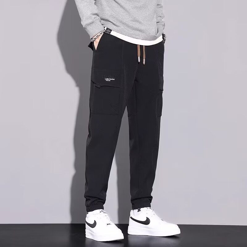 Höstsportjoggingbyxor för män Slim Fit Lös Dragsko Mellanhög Midja Mikroelastisk Raka Ben