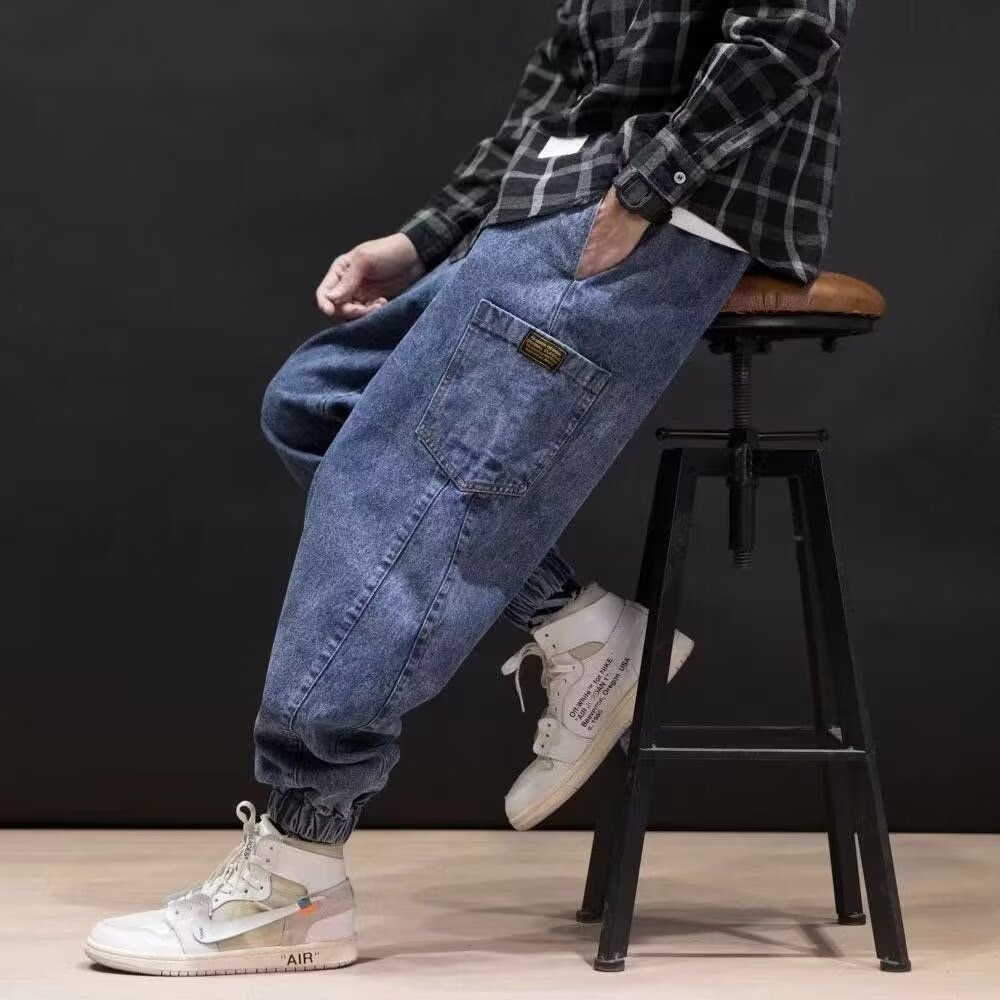 Herrjeans Raka Ben Med Mellanhöga Cargofickor