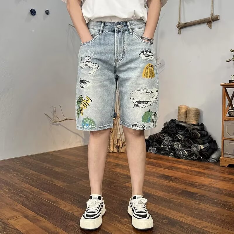 Herr Sommar Croppad Shorts Ljustvättad Sliten Riven Avslappnad Passform
