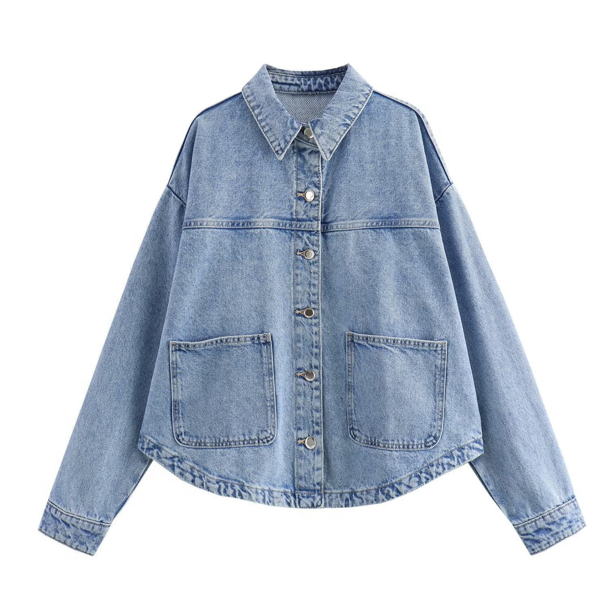 Damskjortjacka I Denimblandning Med Knappar Framtill Och Skarvad Design