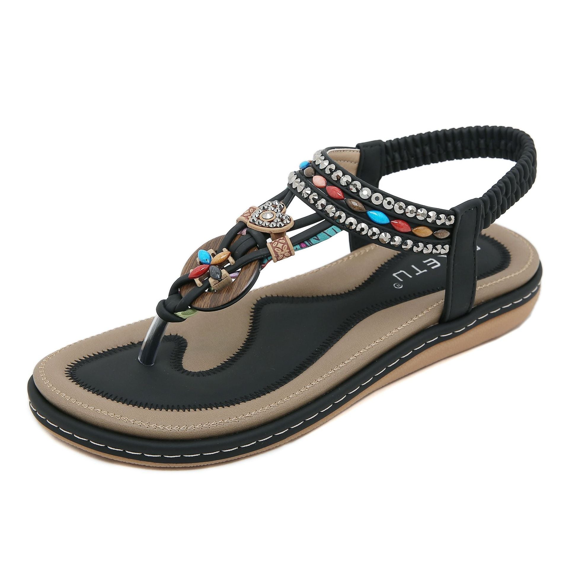 Dam Sommar Strass Flip Flops Rund Tå Elastiskt Band Sandaler