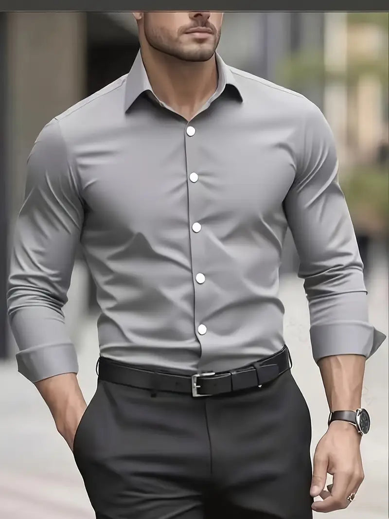 Herrskjorta Långärmad Slim Fit Ventilerande Material