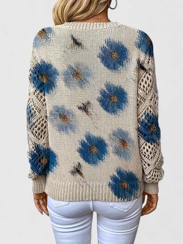 Damhöstblus Med Blommönster Och V-Ringning