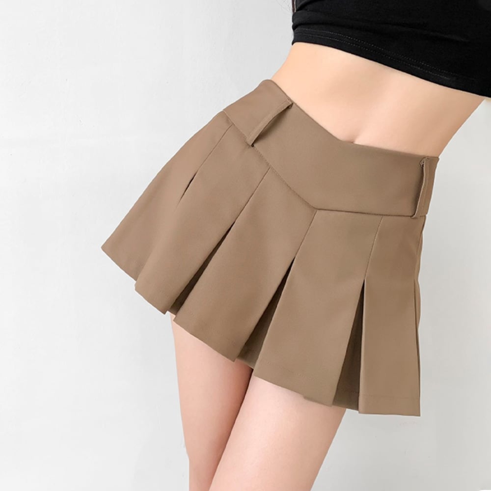 Damkjol Med V-Midja, Veckad Minikjol I A-Linjeformat Och Innershorts