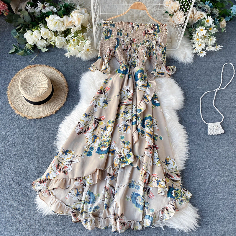 Kvinnors Sommarklänning Med Off-Shoulder-Motiv Och Kortärmad Volang