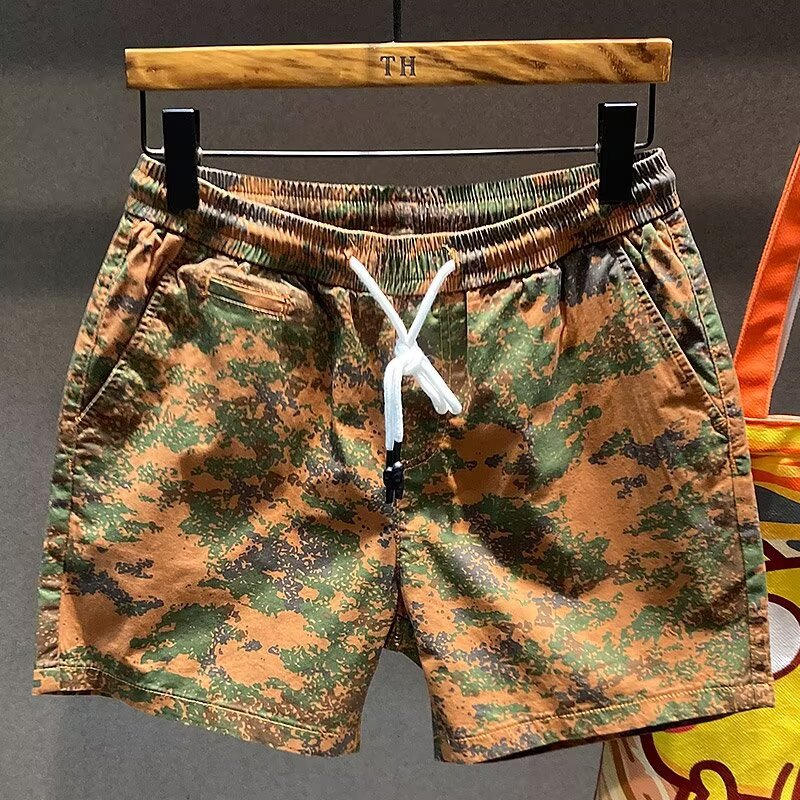 Herr Croppade Shorts Rak Passform Lös Design Färg Block