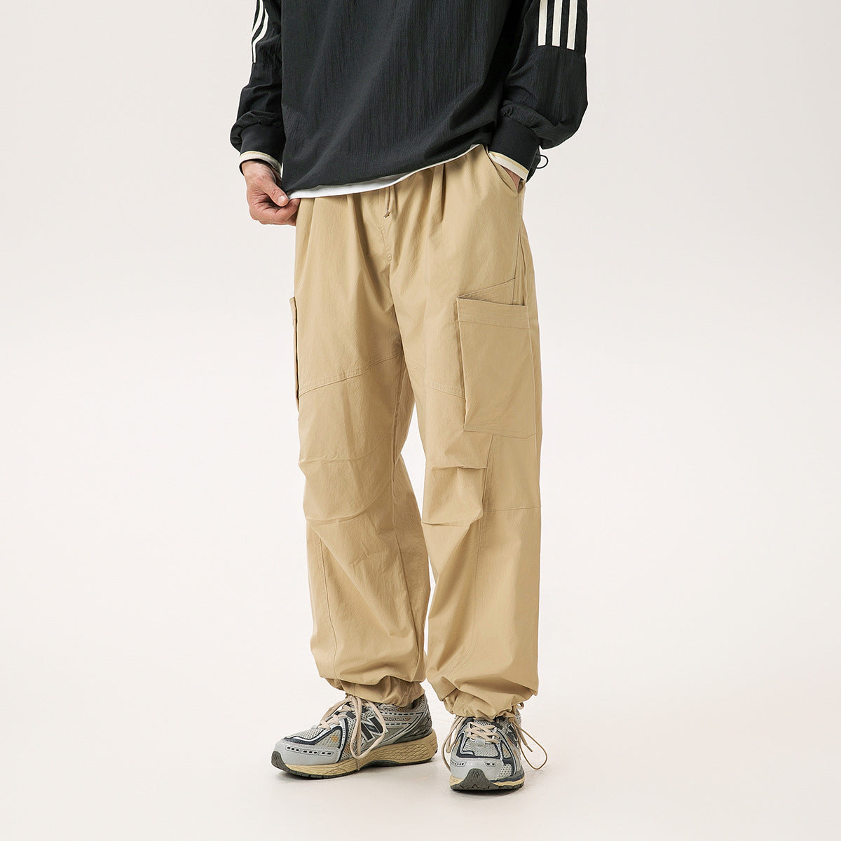 Retro Parachute Raka Ben Med Ankelband Utility Byxor Med Mellanhög Midja, Loose Fit