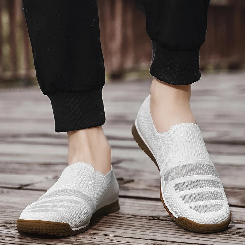 Herrloafers med Andningsbar Stickad Ovandel, Dämpad Fotbädd och Bågstödsupport, Slip-On