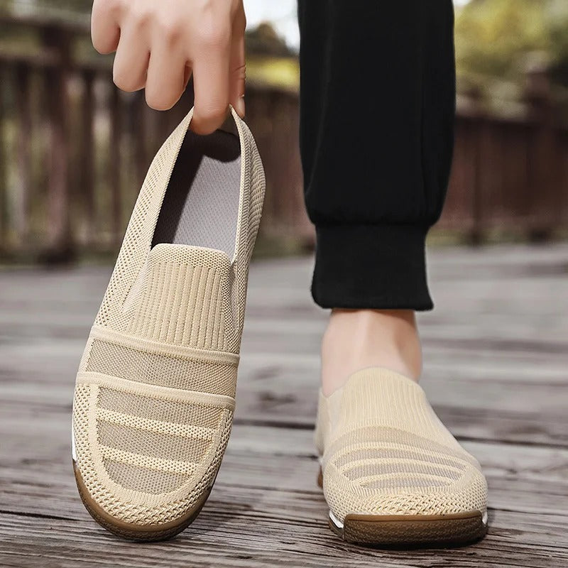 Herrloafers med Andningsbar Stickad Ovandel, Dämpad Fotbädd och Bågstödsupport, Slip-On