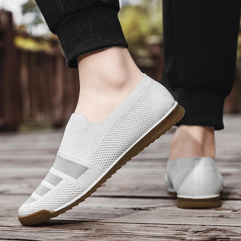Herrloafers med Andningsbar Stickad Ovandel, Dämpad Fotbädd och Bågstödsupport, Slip-On