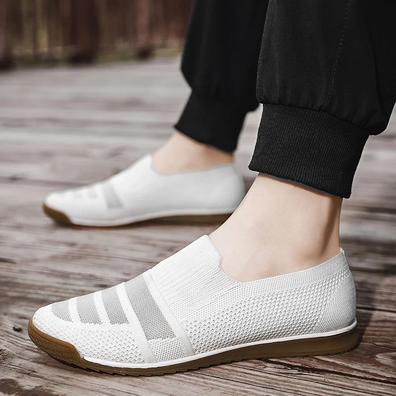 Herrloafers med Andningsbar Stickad Ovandel, Dämpad Fotbädd och Bågstödsupport, Slip-On