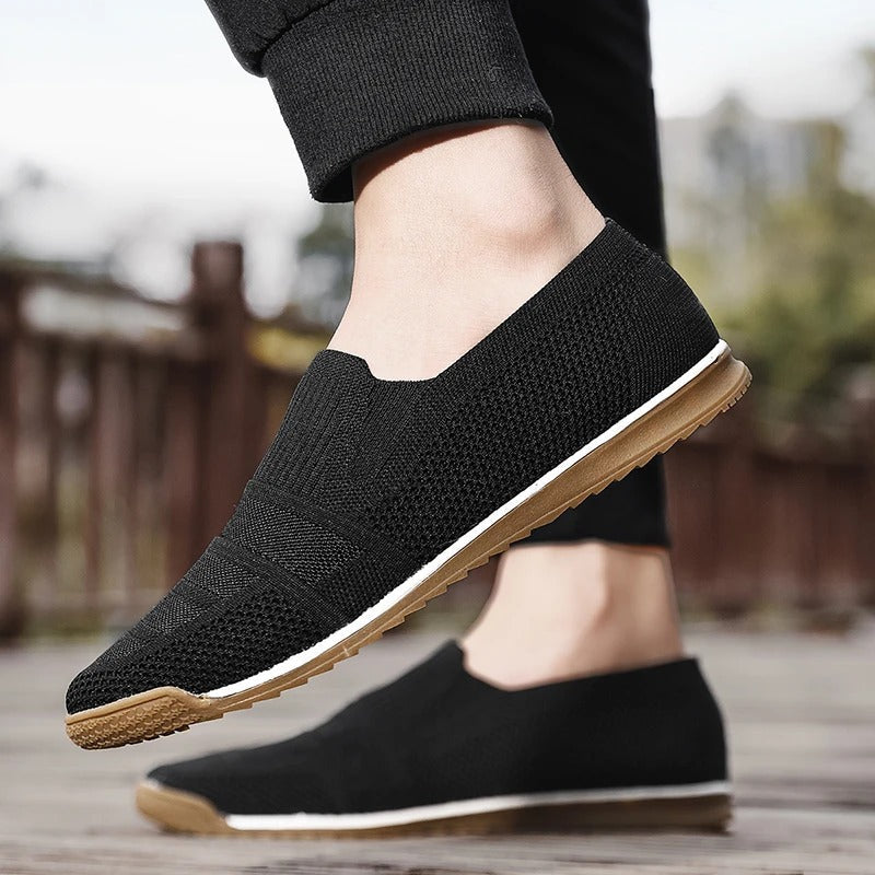 Herrloafers med Andningsbar Stickad Ovandel, Dämpad Fotbädd och Bågstödsupport, Slip-On