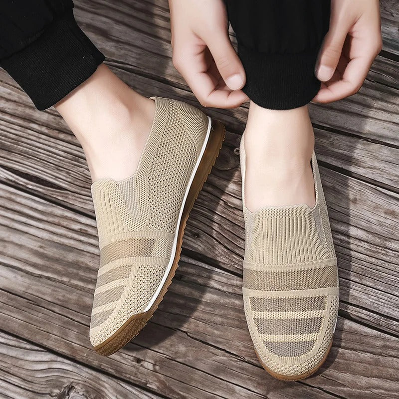 Herrloafers med Andningsbar Stickad Ovandel, Dämpad Fotbädd och Bågstödsupport, Slip-On
