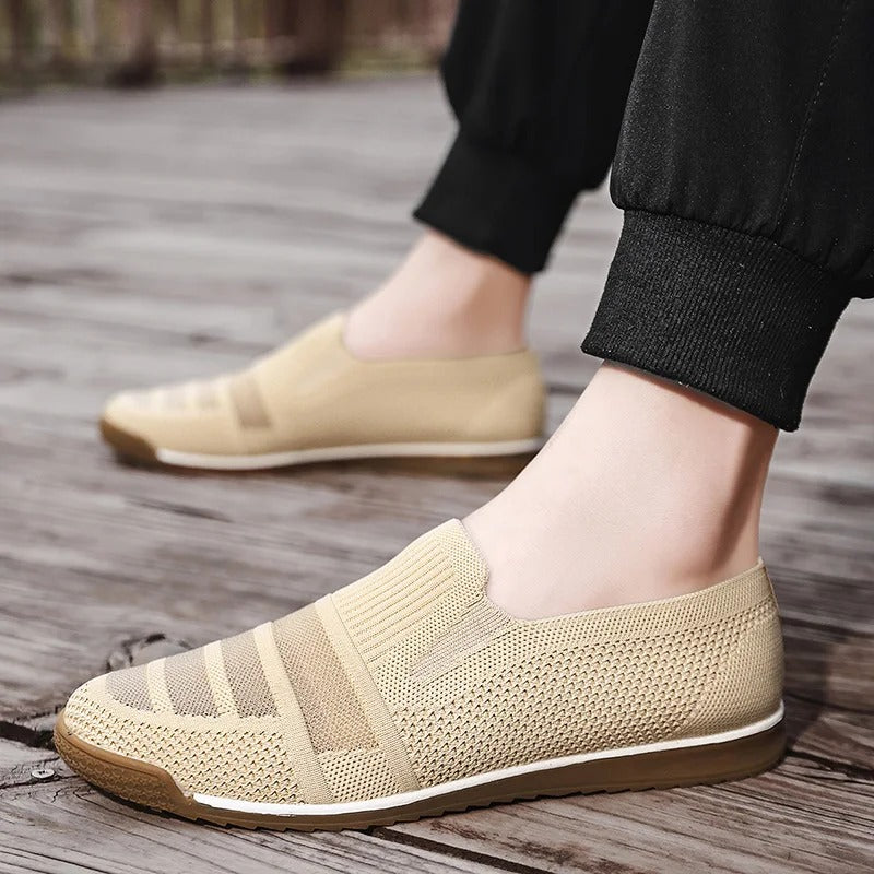 Herrloafers med Andningsbar Stickad Ovandel, Dämpad Fotbädd och Bågstödsupport, Slip-On