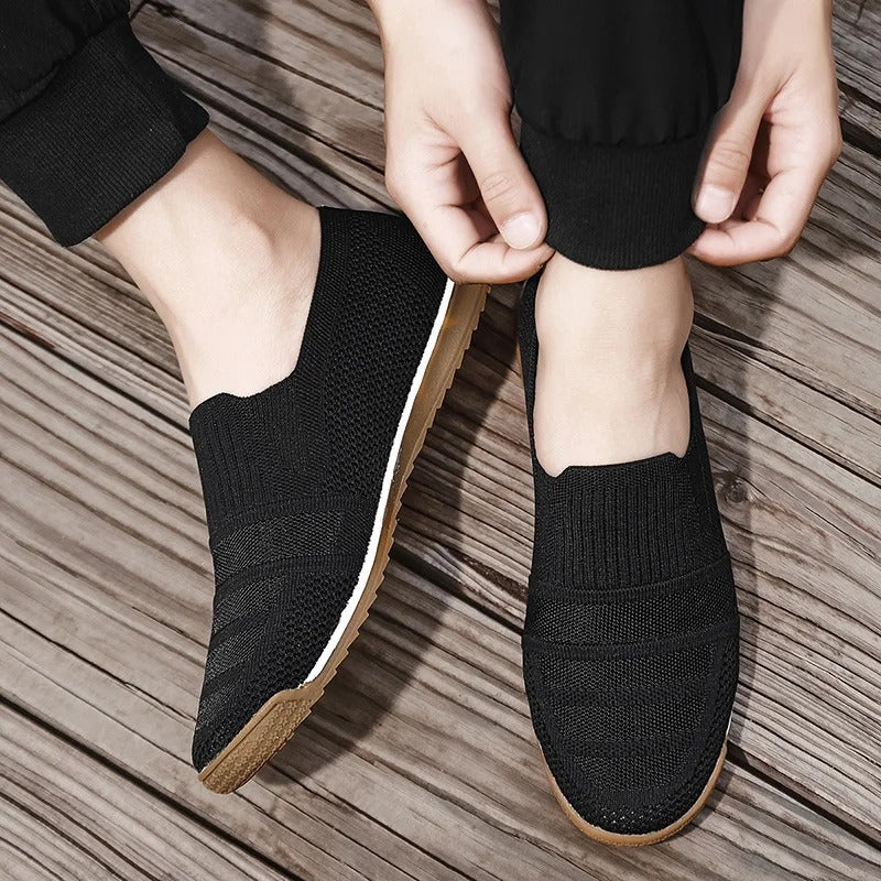 Herrloafers med Andningsbar Stickad Ovandel, Dämpad Fotbädd och Bågstödsupport, Slip-On