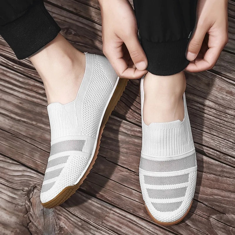 Herrloafers med Andningsbar Stickad Ovandel, Dämpad Fotbädd och Bågstödsupport, Slip-On