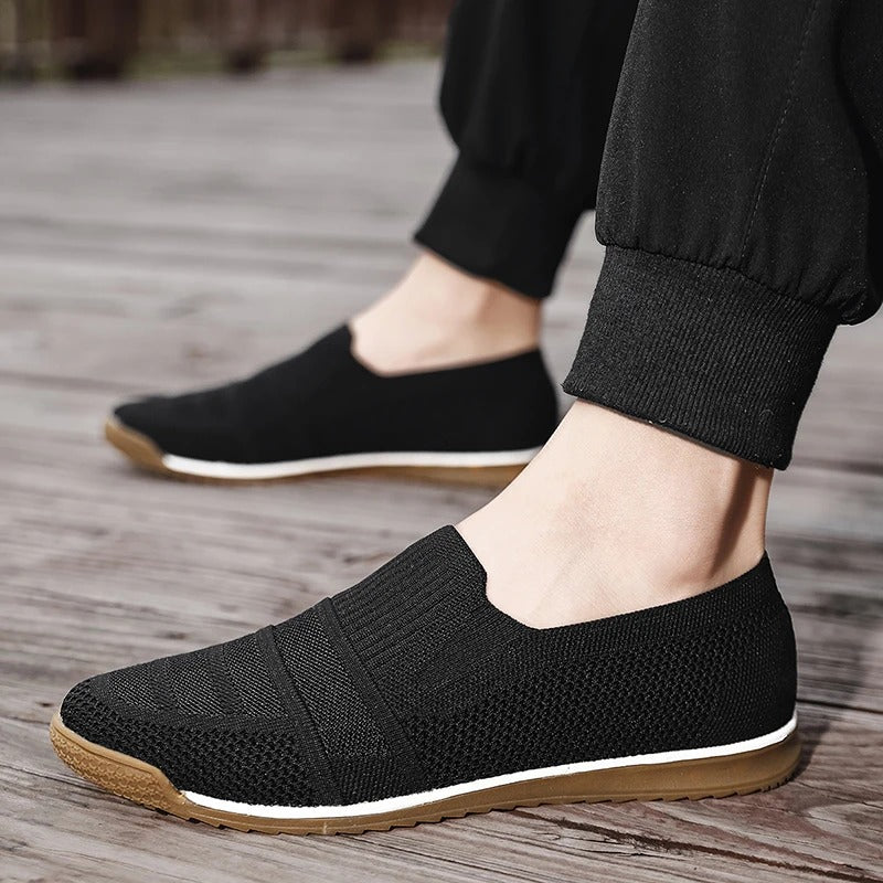 Herrloafers med Andningsbar Stickad Ovandel, Dämpad Fotbädd och Bågstödsupport, Slip-On
