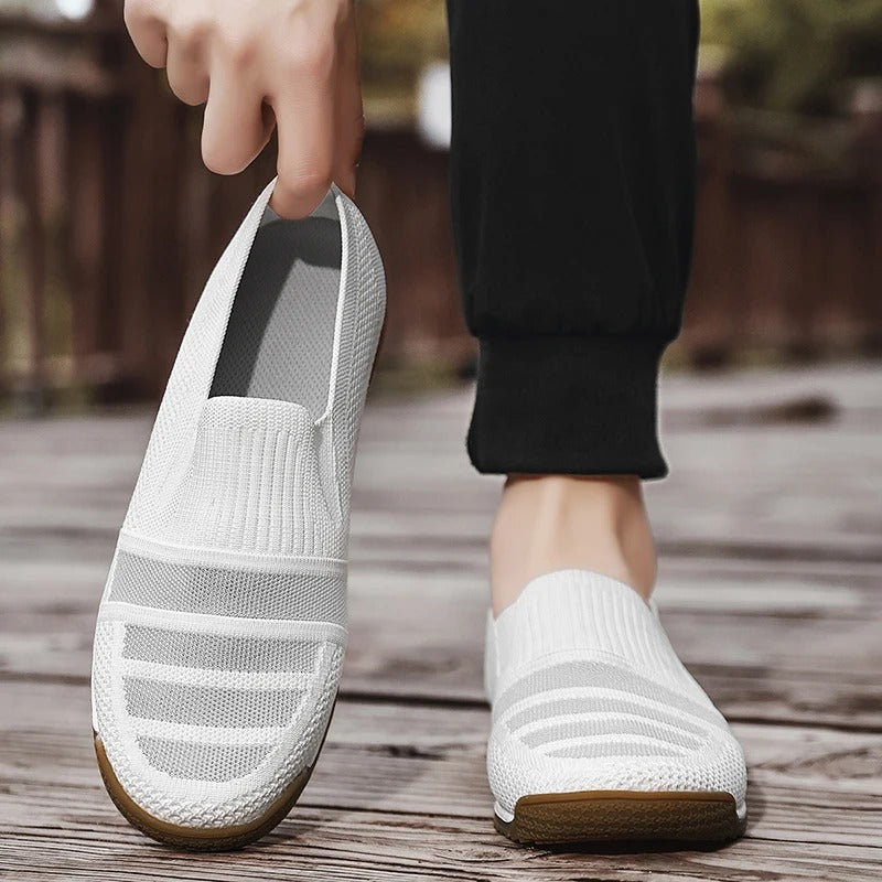 Herrloafers med Andningsbar Stickad Ovandel, Dämpad Fotbädd och Bågstödsupport, Slip-On