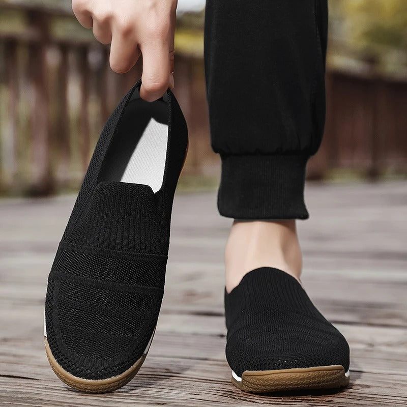 Herrloafers med Andningsbar Stickad Ovandel, Dämpad Fotbädd och Bågstödsupport, Slip-On